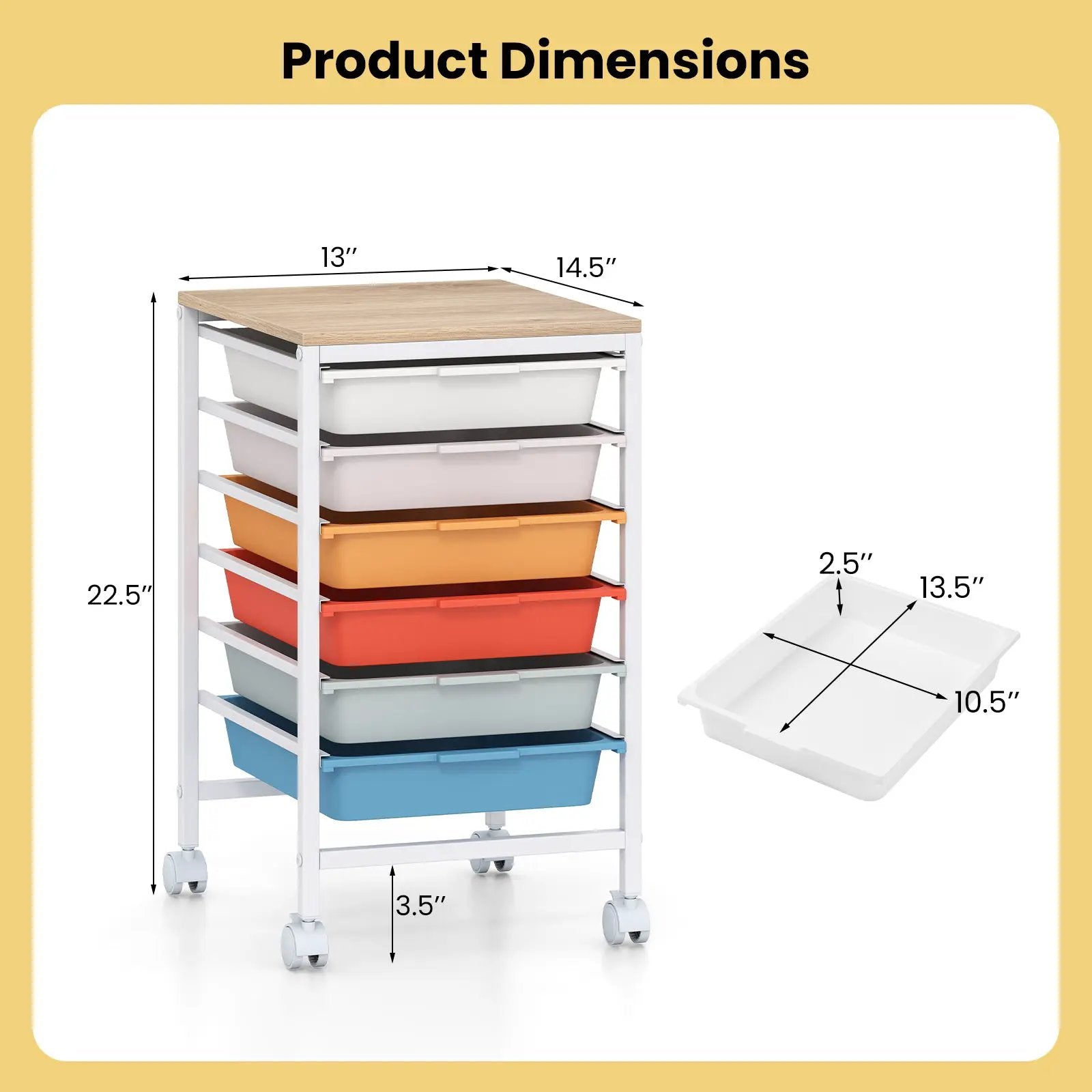 6-Drawer Rolling Storage Cart with Wooden Tabletop by DirectDeals