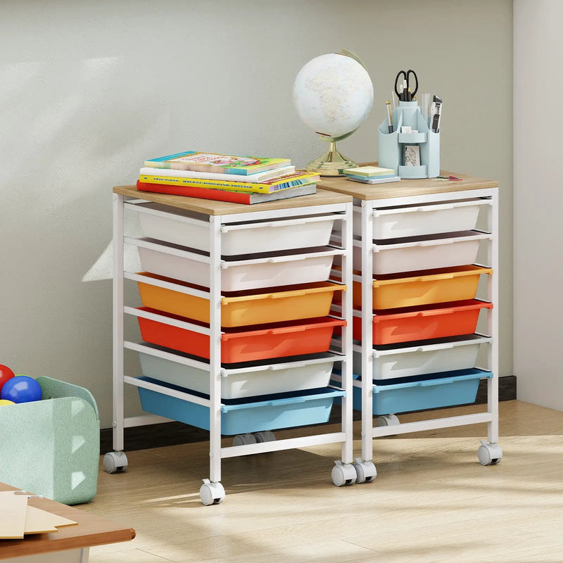 6-Drawer Rolling Storage Cart with Wooden Tabletop by DirectDeals