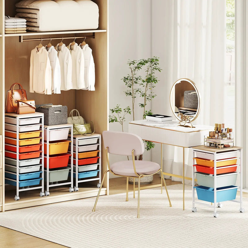 6-Drawer Rolling Storage Cart with Wooden Tabletop by DirectDeals