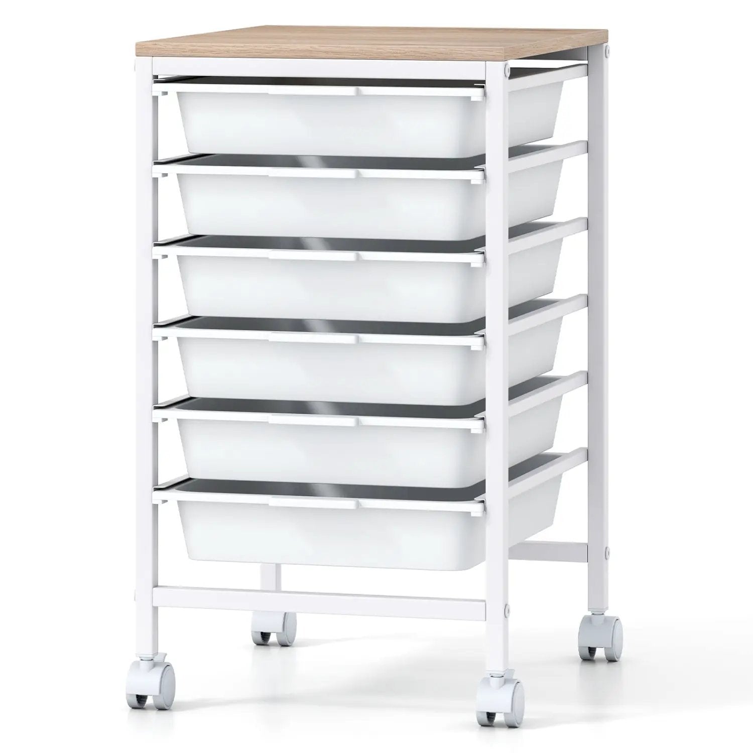 6-Drawer Rolling Storage Cart with Wooden Tabletop by DirectDeals