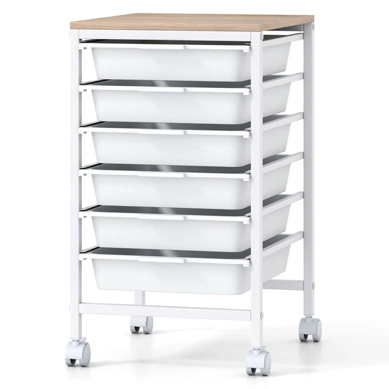 6-Drawer Rolling Storage Cart with Wooden Tabletop by DirectDeals