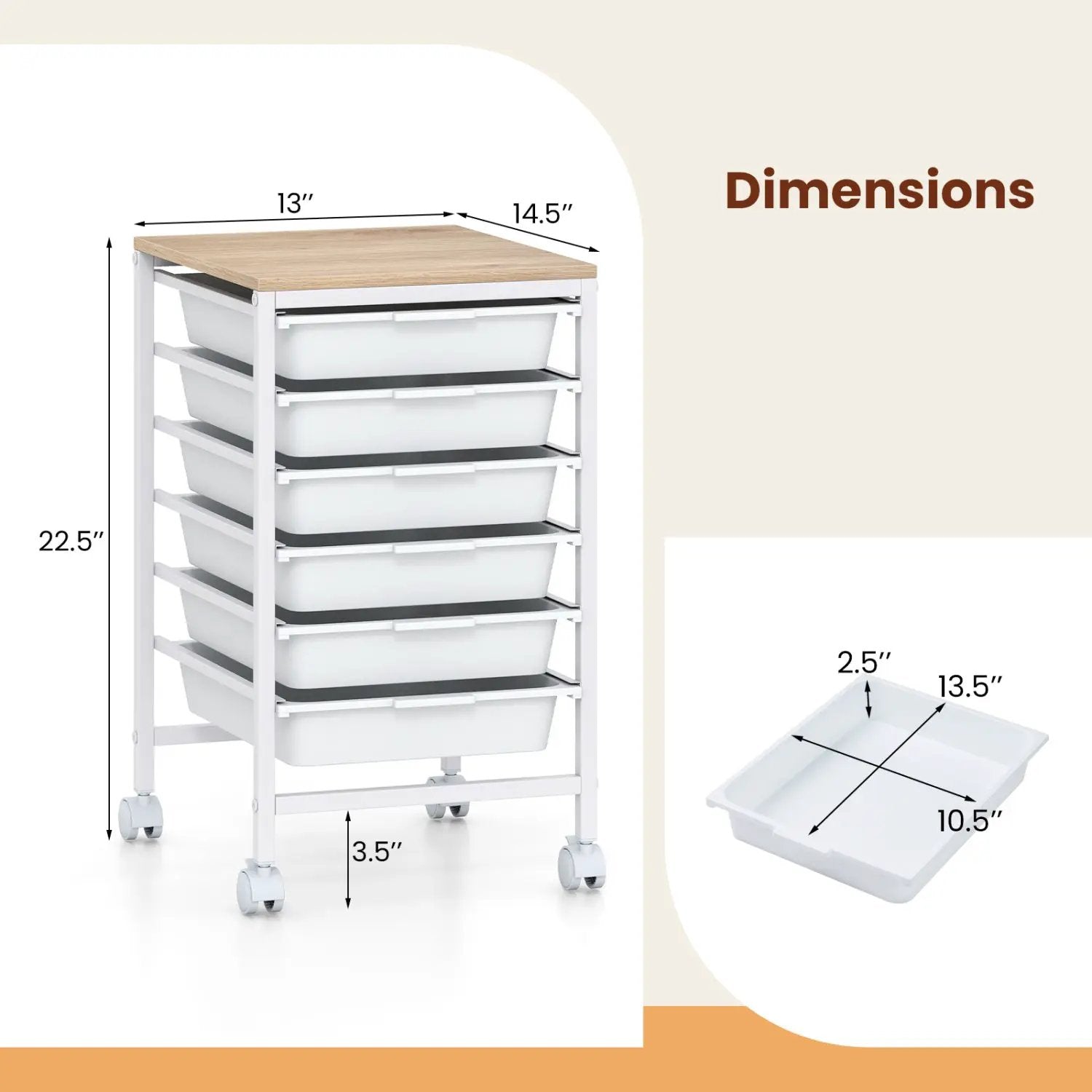 6-Drawer Rolling Storage Cart with Wooden Tabletop by DirectDeals