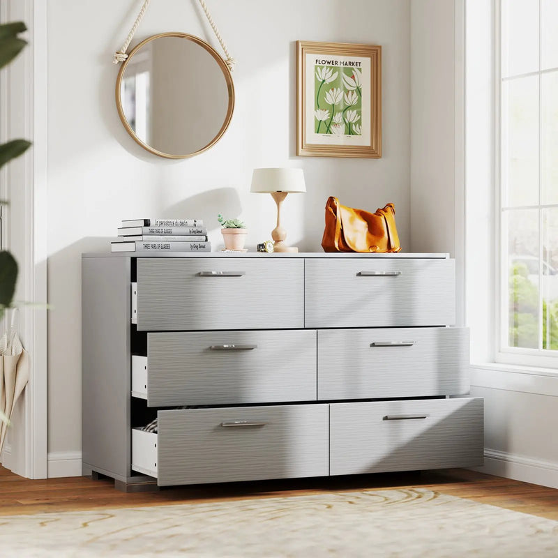 6 Drawer Storage Cabinet with Metal Legs Handles with Anti-Toppling Devices-Grey by DirectDeals