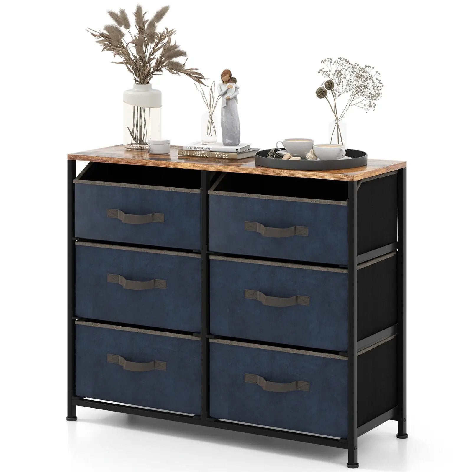 6-Drawer Dresser with Metal Frame and Anti-toppling Devices-Rustic Brown by DirectDeals