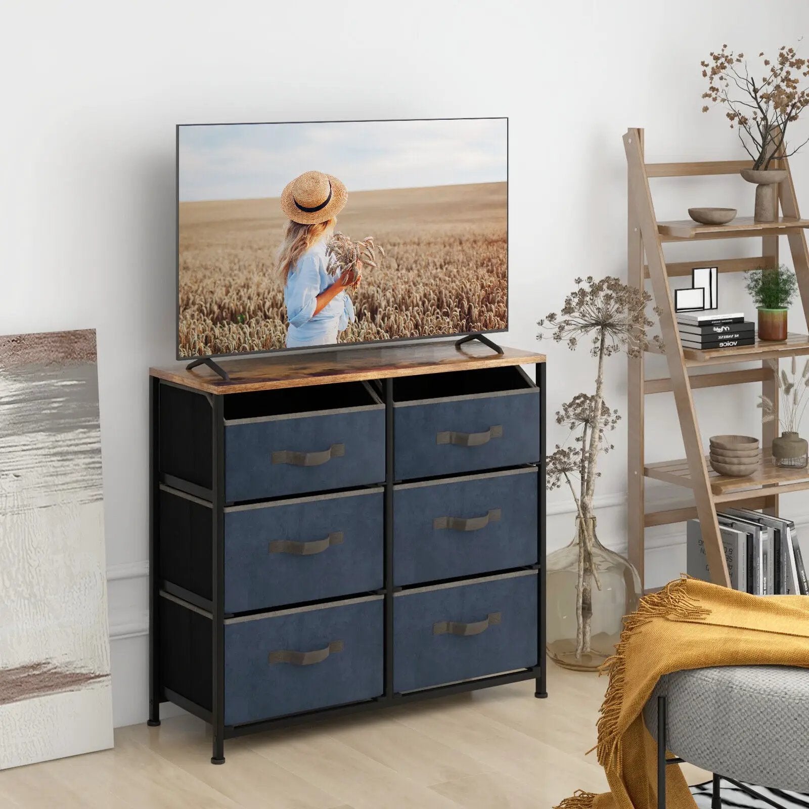 6-Drawer Dresser with Metal Frame and Anti-toppling Devices-Rustic Brown by DirectDeals