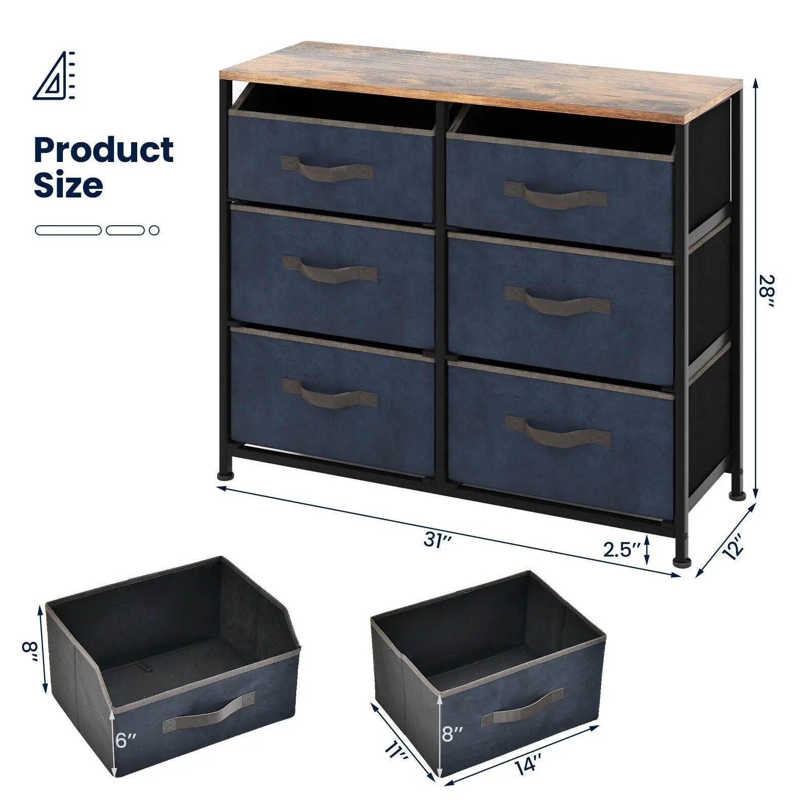 6-Drawer Dresser with Metal Frame and Anti-toppling Devices-Rustic Brown by DirectDeals
