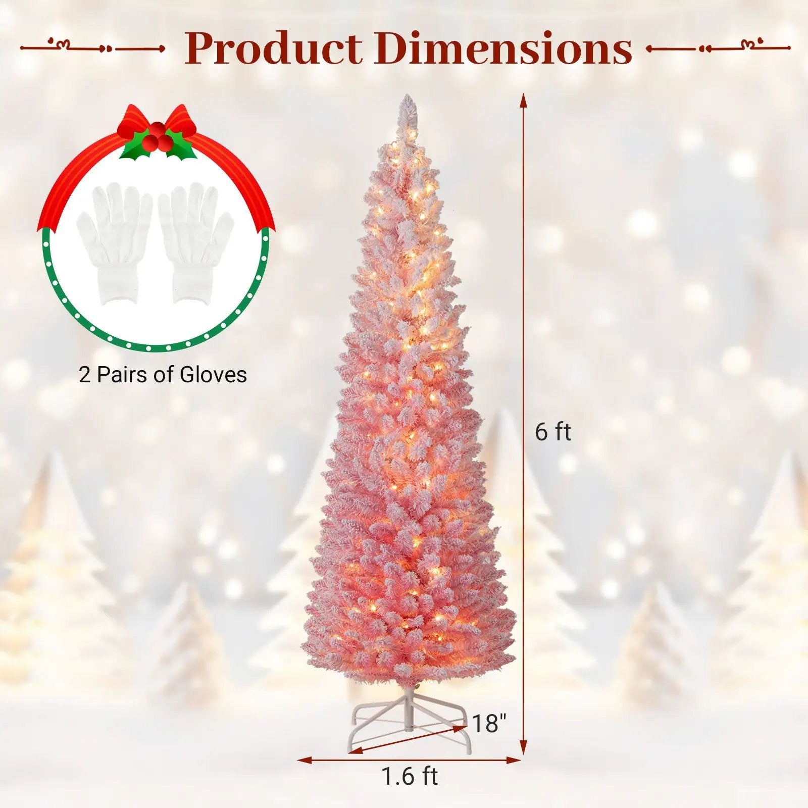 6 FTSnow-flocked Artificial Pink Christmas Tree Pre-lit Hinged Xmas Tree for Holiday Decoration by DirectDeals