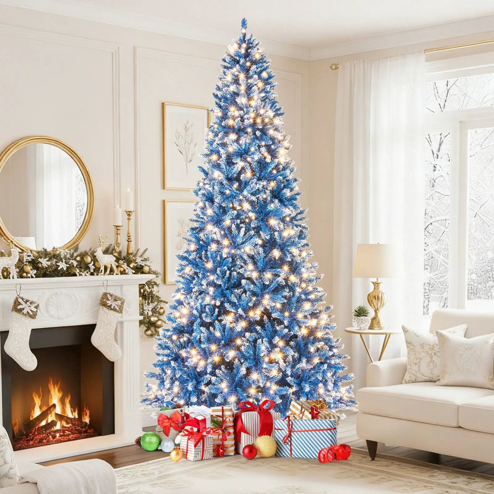 6/7/8/9 FT Artificial Christmas Tree with 767 Snowy Branch Tips by DirectDeals