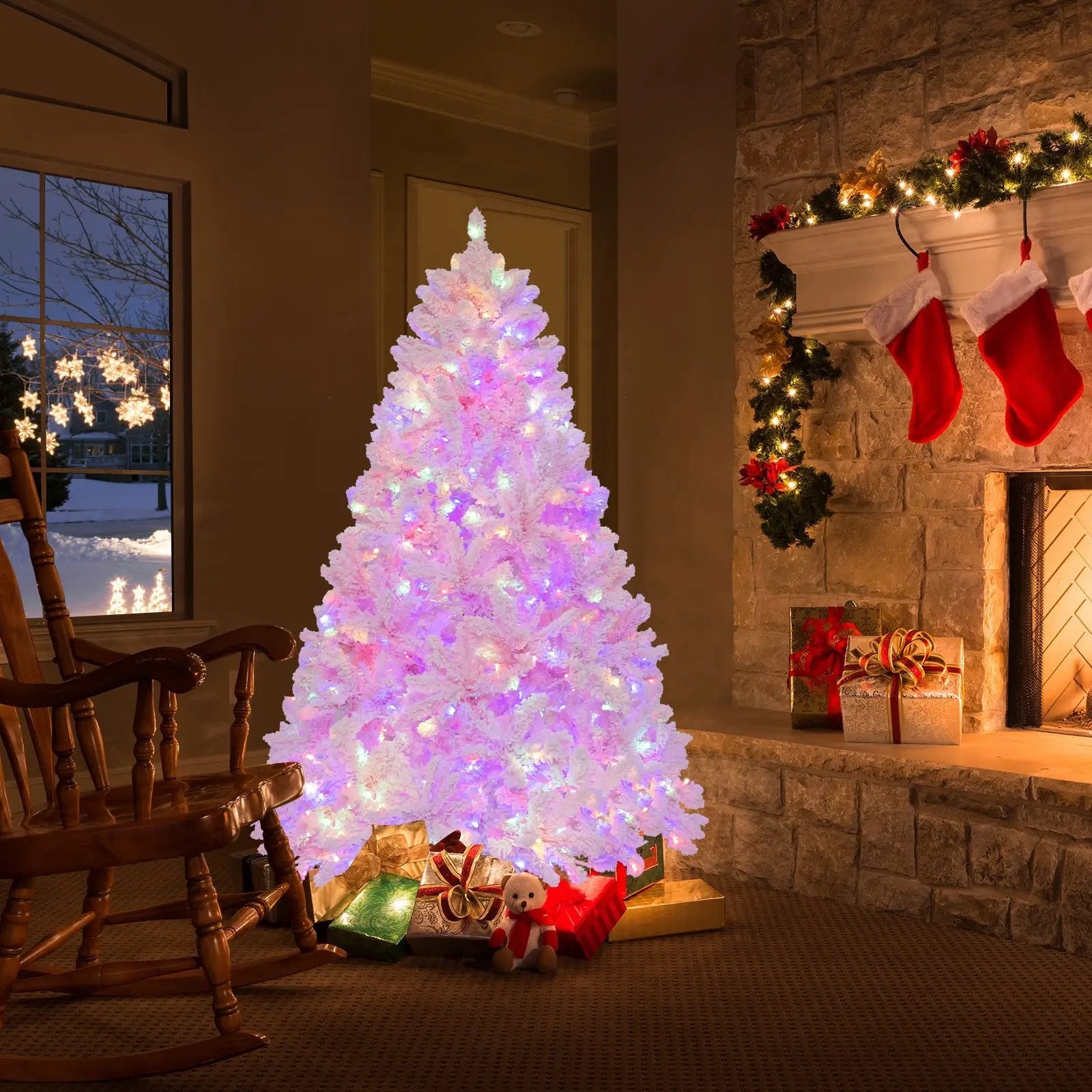 6 FT Flocked Artificial Xmas Tree Hinged with 350 LED Lights by DirectDeals