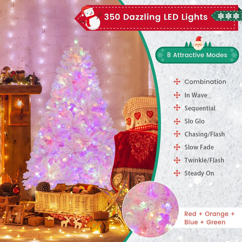 6 FT Flocked Artificial Xmas Tree Hinged with 350 LED Lights by DirectDeals