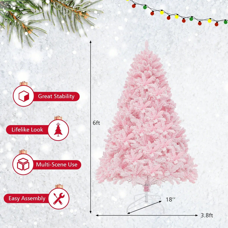 6 FT Flocked Artificial Xmas Tree Hinged with 350 LED Lights by DirectDeals