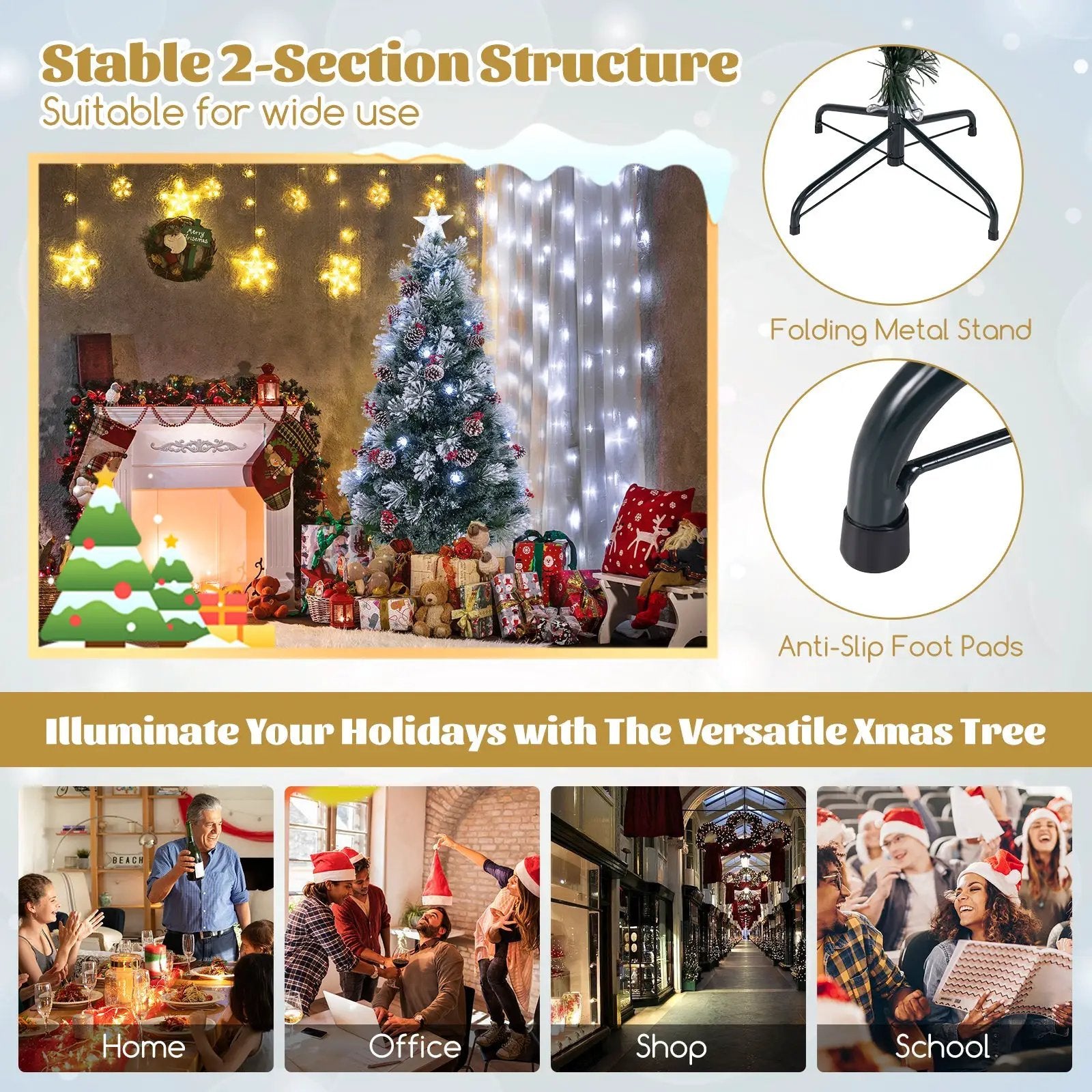 5 FT Flocked Christmas Tree with 8 Lighting Modes by DirectDeals
