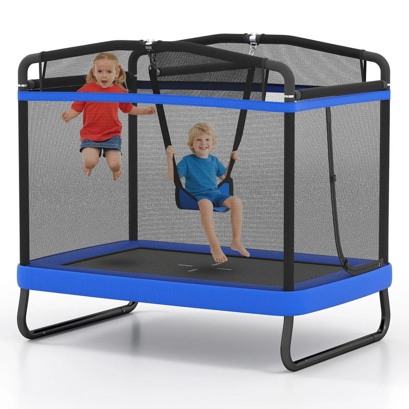 6 FT Kids Trampoline with Swing and Horizontal Bar Small Rectangle Trampoline by DirectDeals