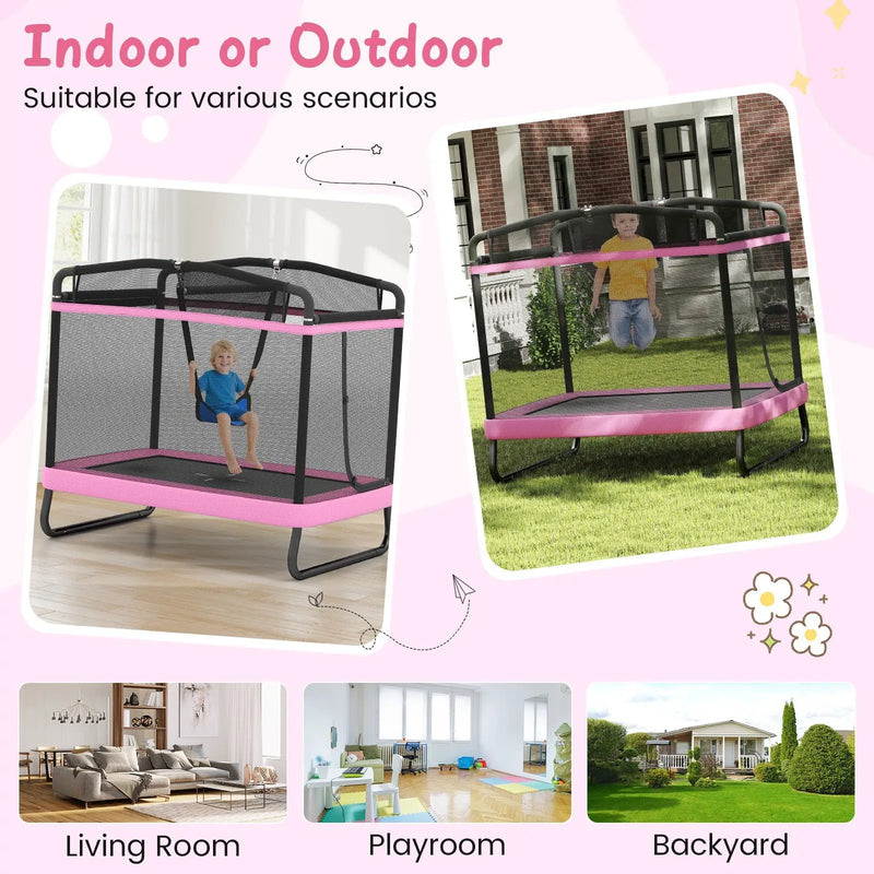 6 FT Kids Trampoline with Swing and Horizontal Bar Small Rectangle Trampoline by DirectDeals