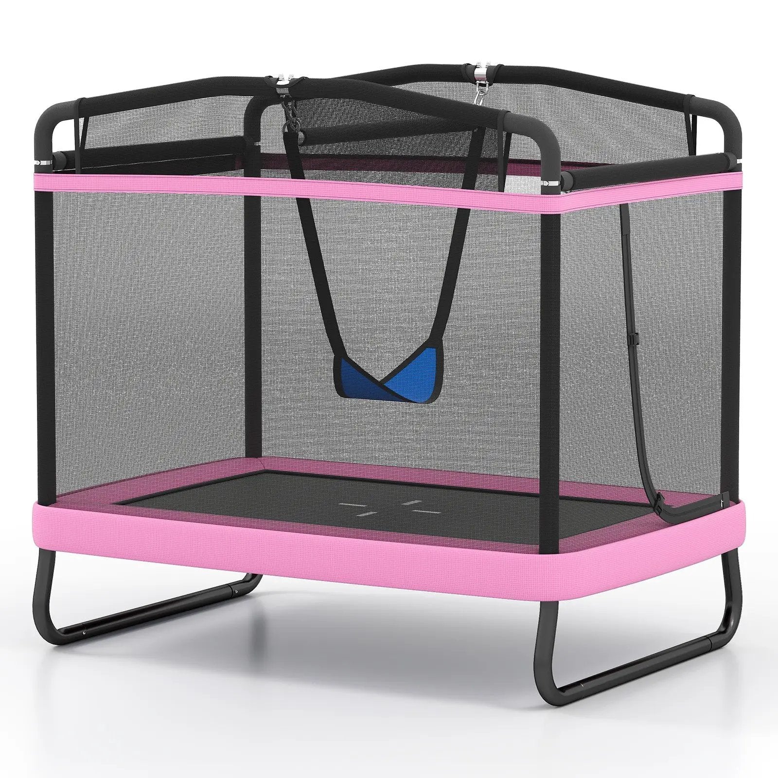 6 FT Kids Trampoline with Swing and Horizontal Bar Small Rectangle Trampoline by DirectDeals