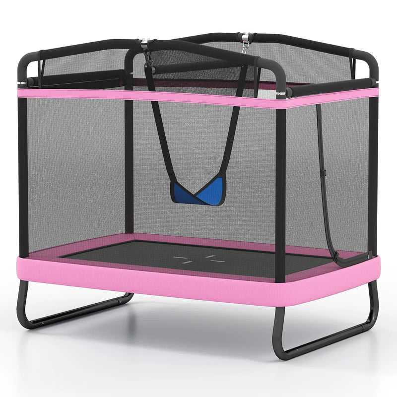 6 FT Kids Trampoline with Swing and Horizontal Bar Small Rectangle Trampoline by DirectDeals