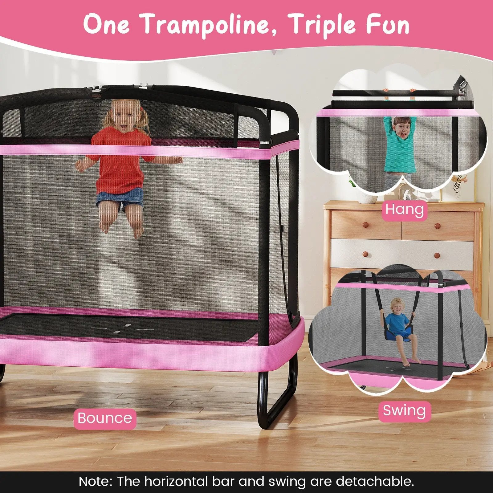 6 FT Kids Trampoline with Swing and Horizontal Bar Small Rectangle Trampoline by DirectDeals