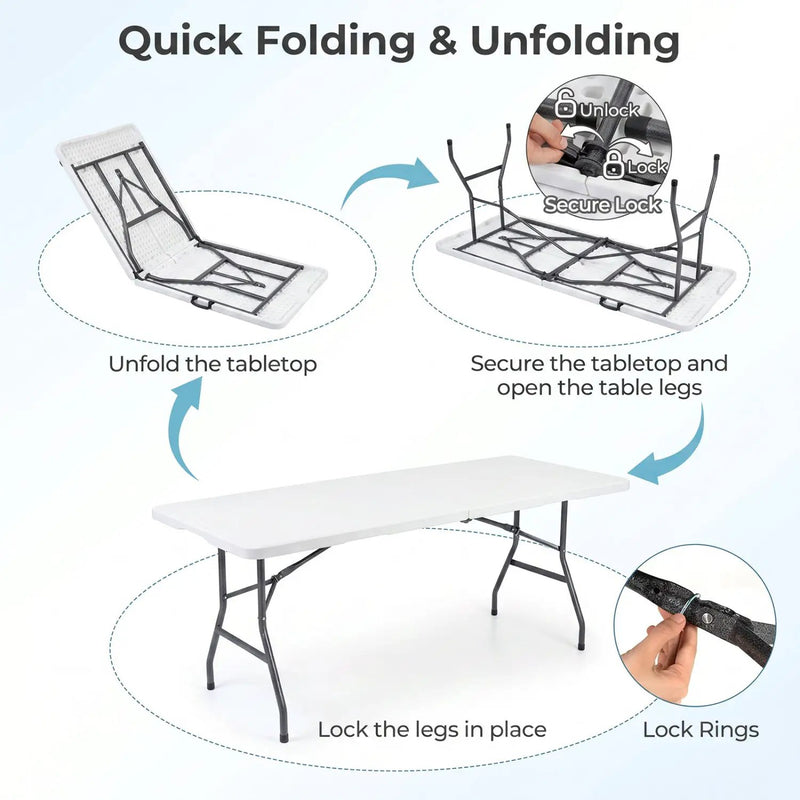 6 FT Fold-in-Half Camping Table with Carrying Handle by DirectDeals