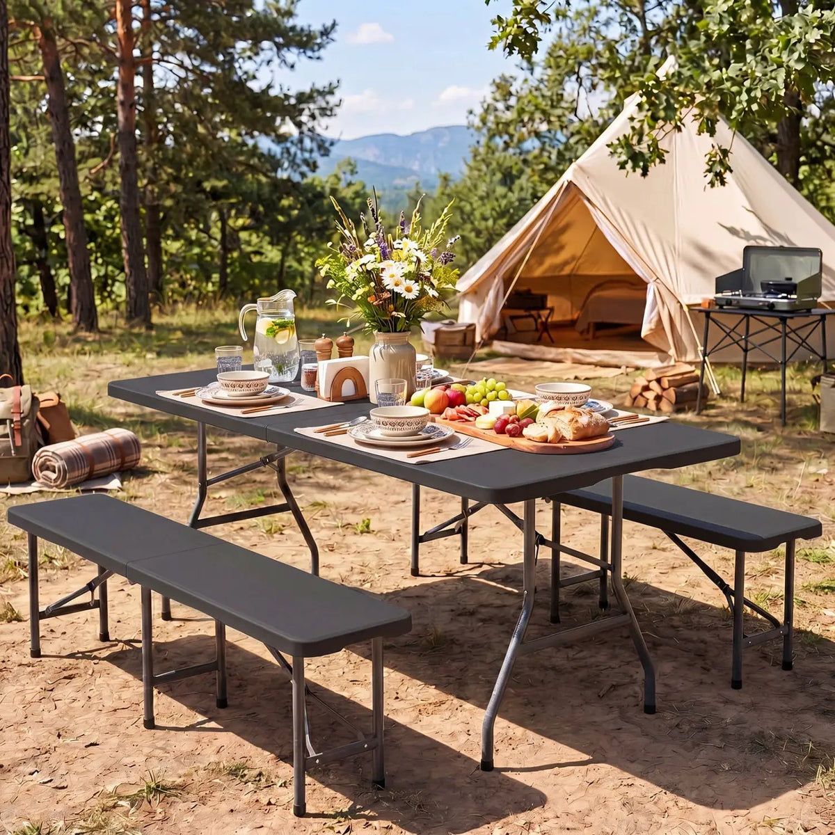 6 FT Fold-in-Half Camping Table with Rattan Texture by DirectDeals