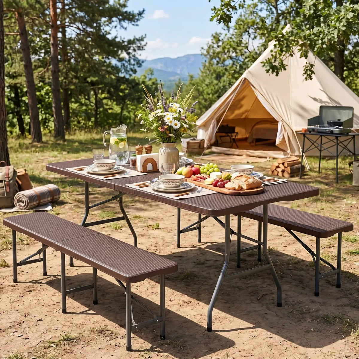 6 FT Fold-in-Half Camping Table with Rattan Texture by DirectDeals