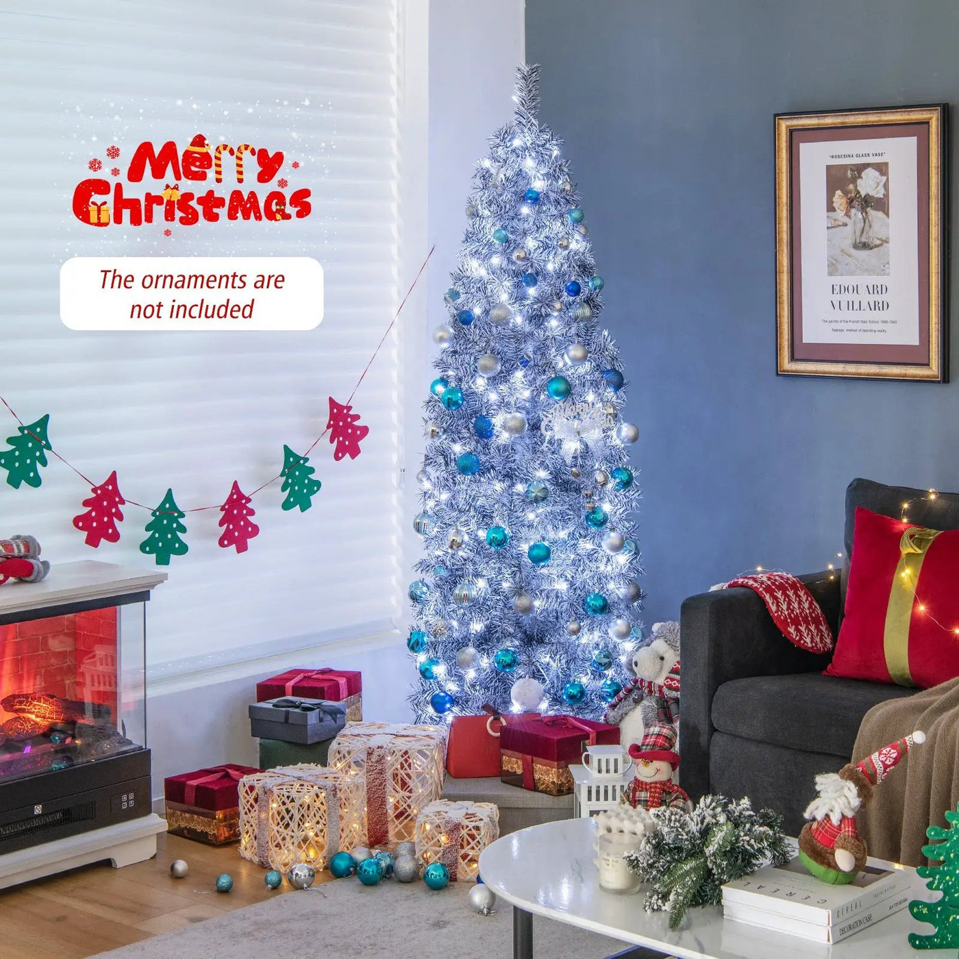 6 FT Pre-Lit Artificial Christmas Tree with 250 Cool-White LED Lights Black and White by DirectDeals