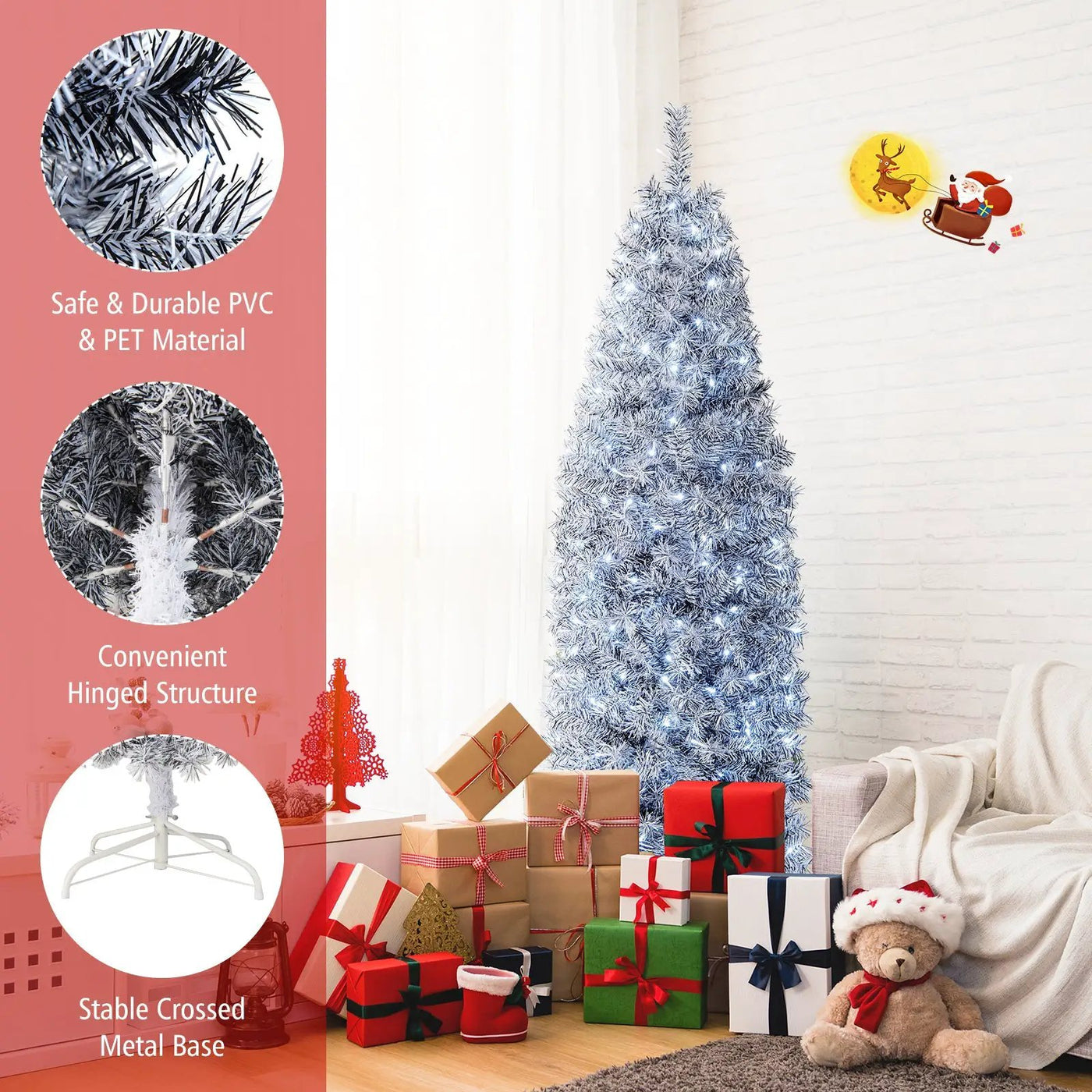 6 FT Pre-Lit Artificial Christmas Tree with 250 Cool-White LED Lights Black and White by DirectDeals