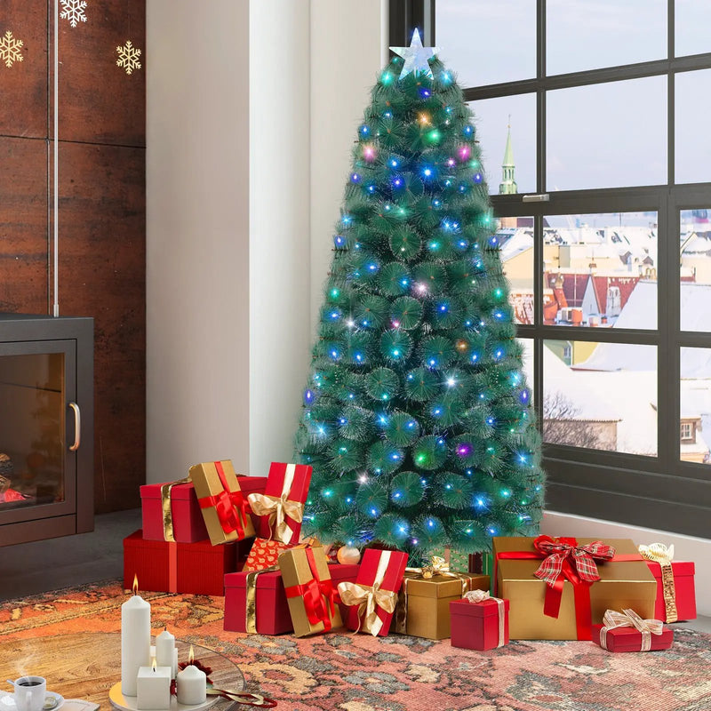 5/6/7 FT Pre-Lit Fiber Optic Christmas Tree with 148/185/226 Multi-Color LED Lights and Top Star Light by DirectDeals