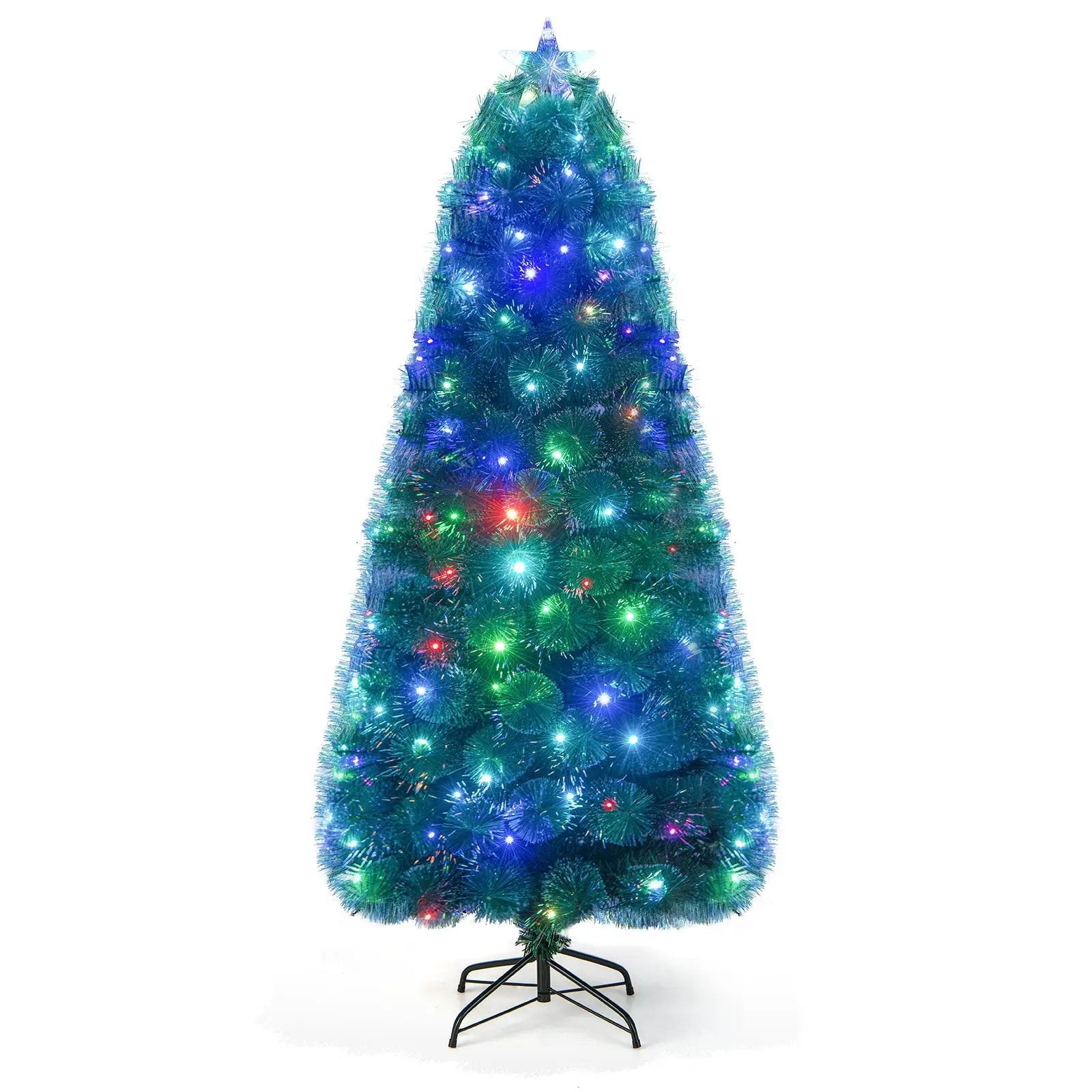 5/6/7 FT Pre-Lit Fiber Optic Christmas Tree with 148/185/226 Multi-Color LED Lights and Top Star Light by DirectDeals