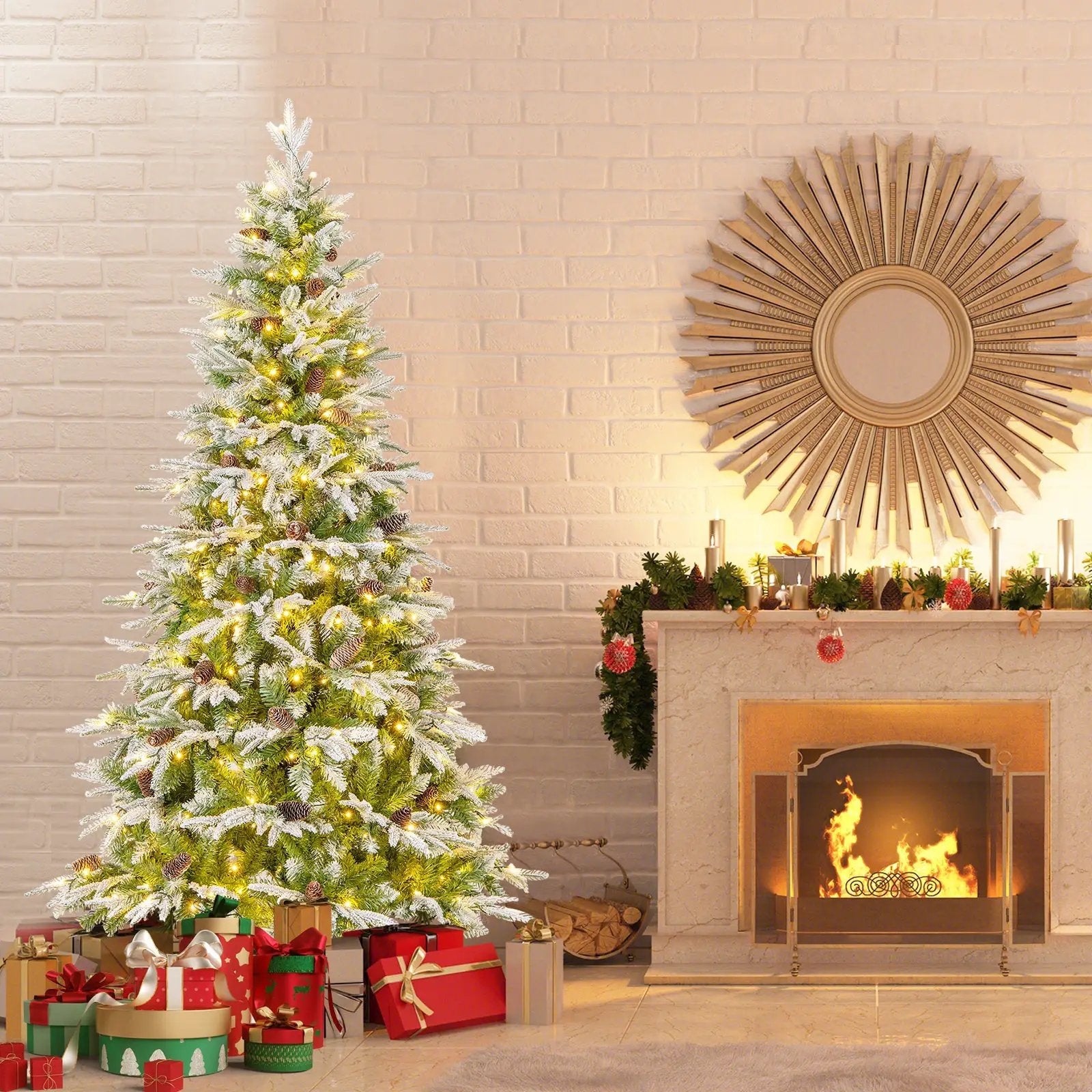 6/7.5/9 FT Pre-Lit Artificial Christmas Tree with 765/1135/1871 Tips and 280/470/690 Warm-White LED Lights by DirectDeals
