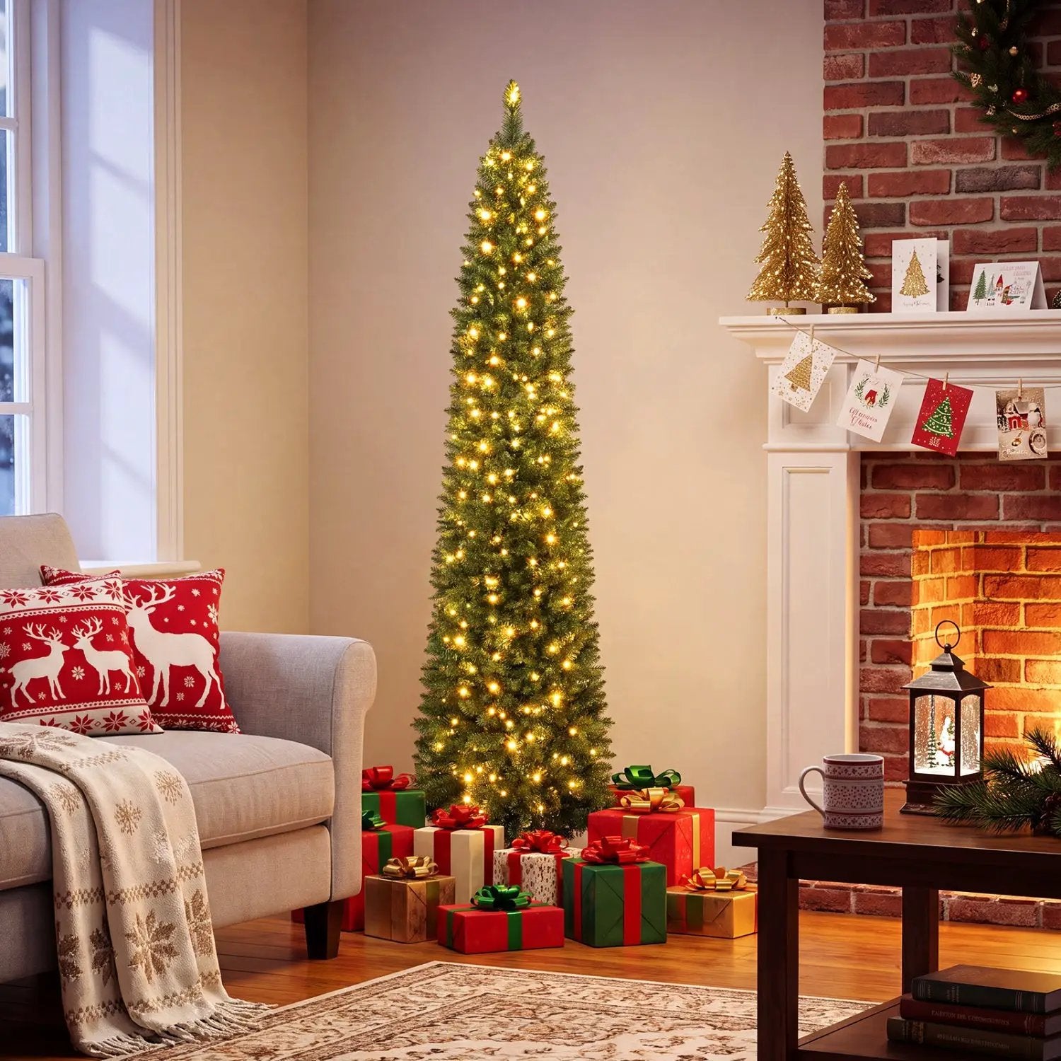 6 FT Pre-Lit Pencil Christmas Tree with 180 Warm White LEDs by DirectDeals