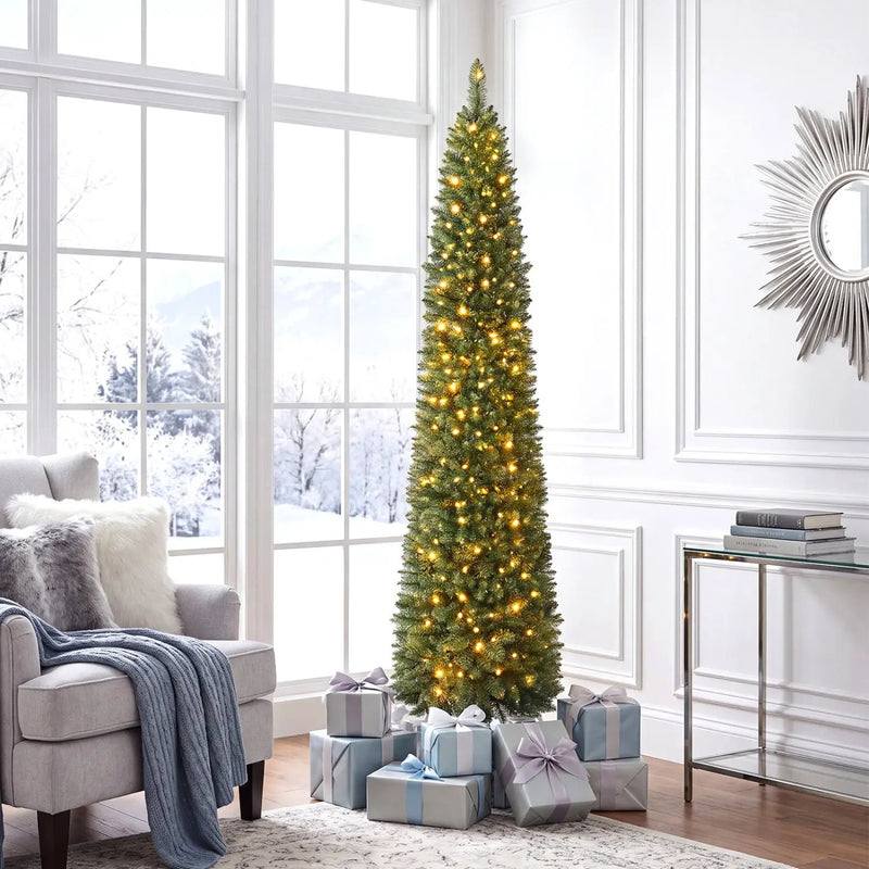 6 FT Pre-Lit Pencil Christmas Tree with 180 Warm White LEDs by DirectDeals