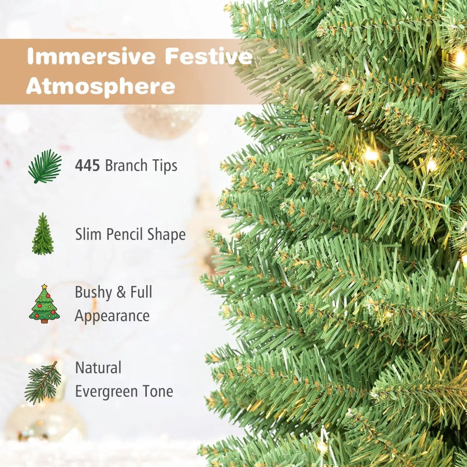 6 FT Pre-Lit Pencil Christmas Tree with 180 Warm White LEDs by DirectDeals