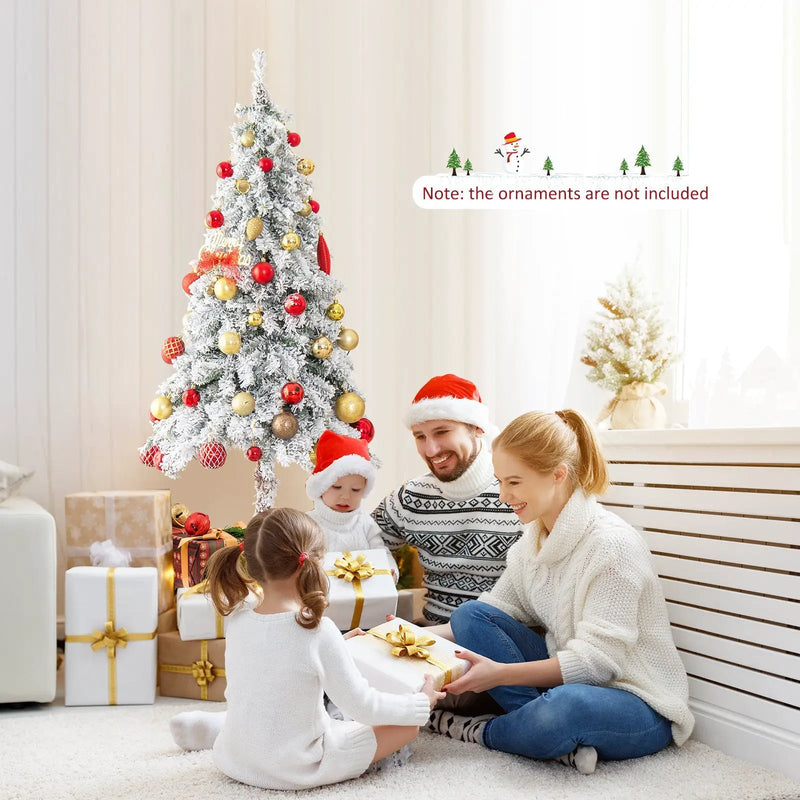 6 Feet Pre-Lit Slim Pencil Christmas Tree Snow Flocked Xmas Decor by DirectDeals