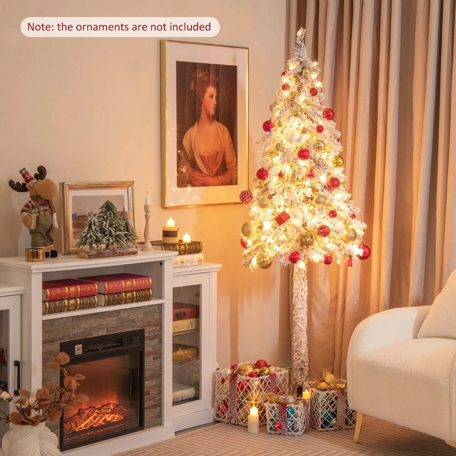 6 Feet Pre-Lit Slim Pencil Christmas Tree Snow Flocked Xmas Decor by DirectDeals
