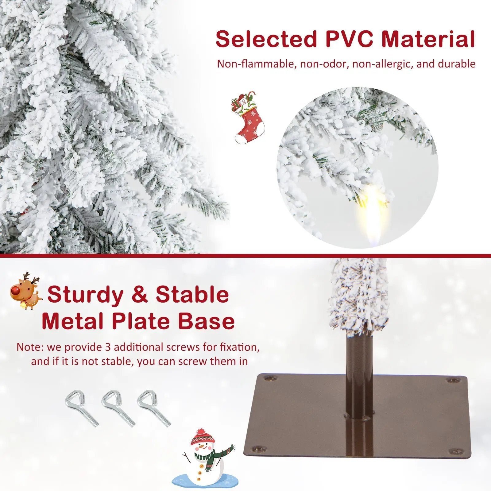 6 Feet Pre-Lit Slim Pencil Christmas Tree Snow Flocked Xmas Decor by DirectDeals