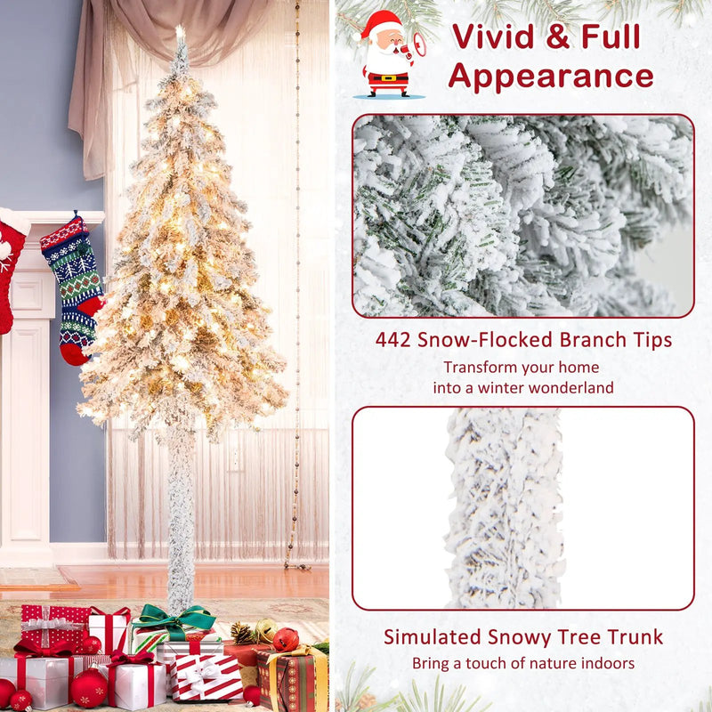 6 Feet Pre-Lit Slim Pencil Christmas Tree Snow Flocked Xmas Decor by DirectDeals