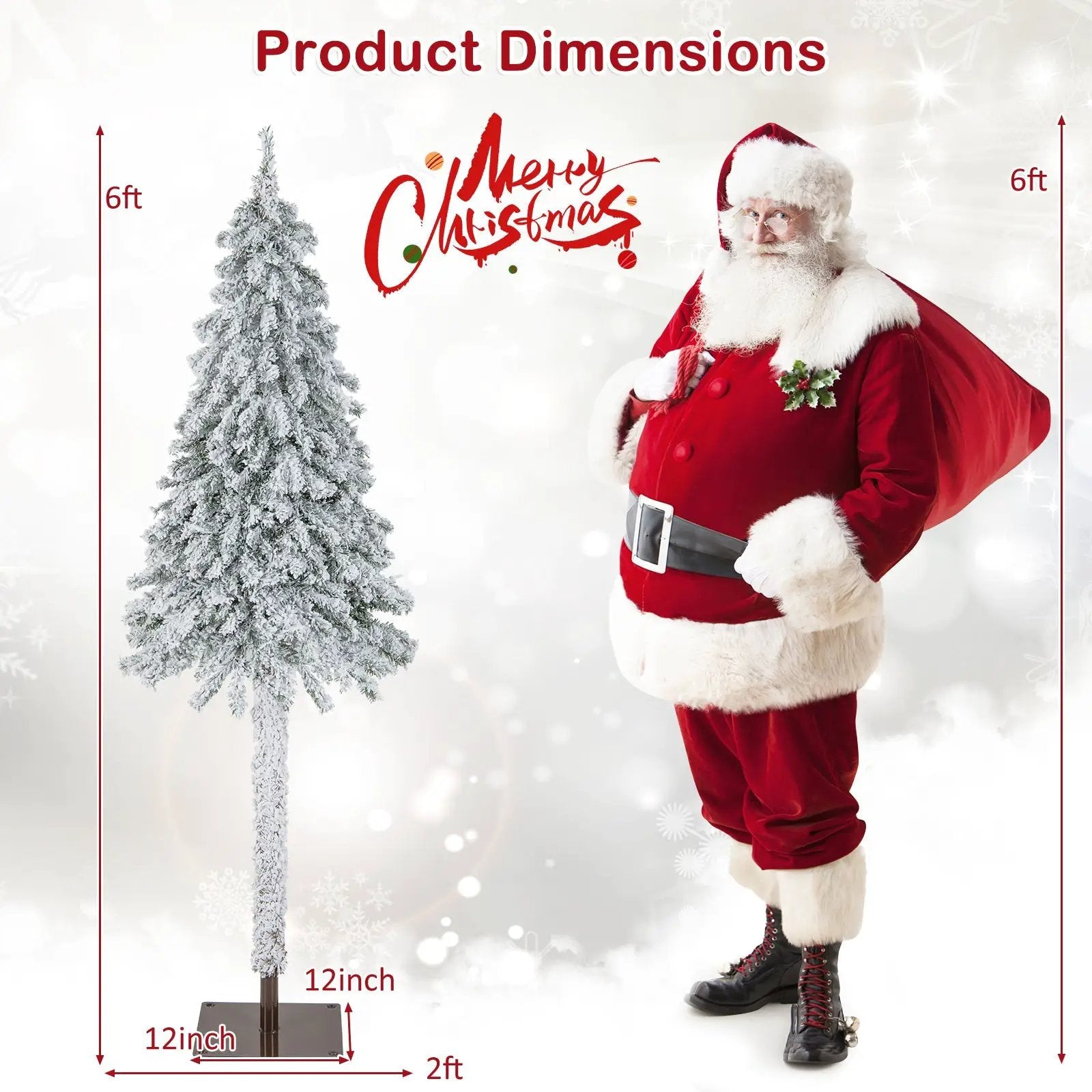 6 Feet Pre-Lit Slim Pencil Christmas Tree Snow Flocked Xmas Decor by DirectDeals