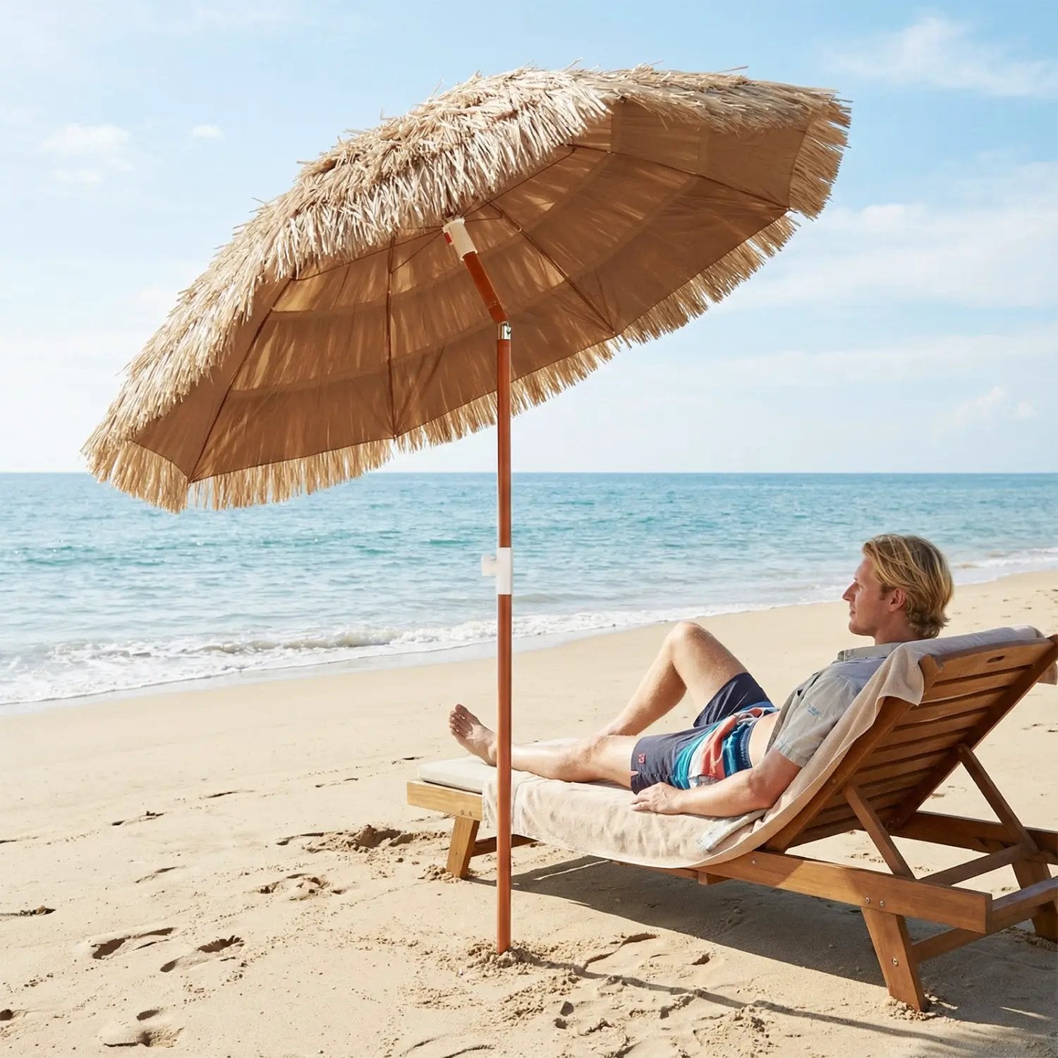 6 FT Thatched Beach Umbrella with Push Button Tilt Carrying Bag Set of 2 by DirectDeals