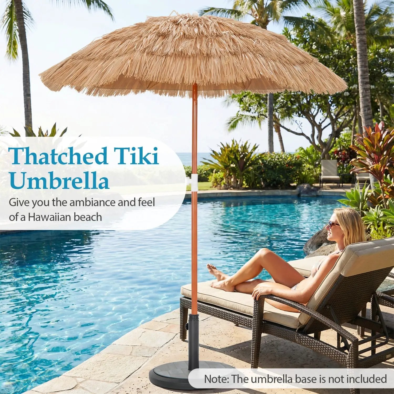 6 FT Thatched Beach Umbrella with Push Button Tilt Carrying Bag Set of 2 by DirectDeals