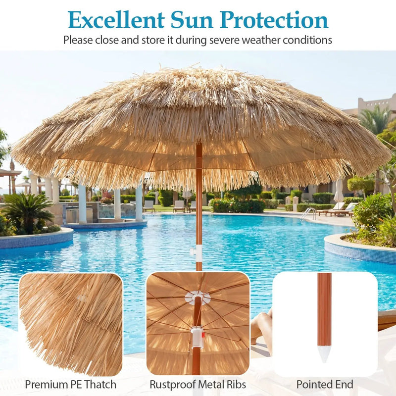 6 FT Thatched Beach Umbrella with Push Button Tilt Carrying Bag Set of 2 by DirectDeals