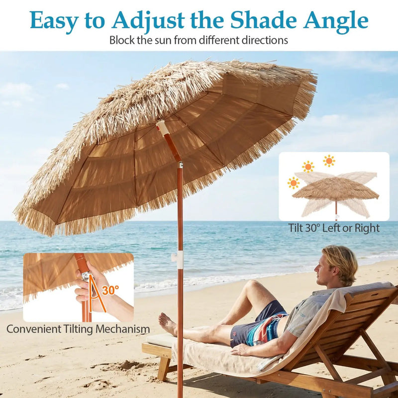6 FT Thatched Beach Umbrella with Push Button Tilt Carrying Bag Set of 2 by DirectDeals