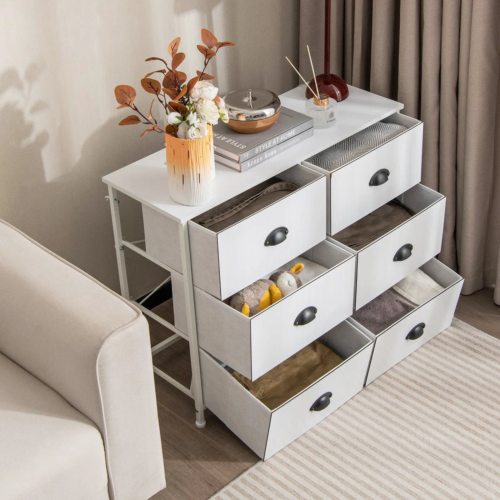 6 Fabric Drawers Storage Chest with Wooden Top by DirectDeals