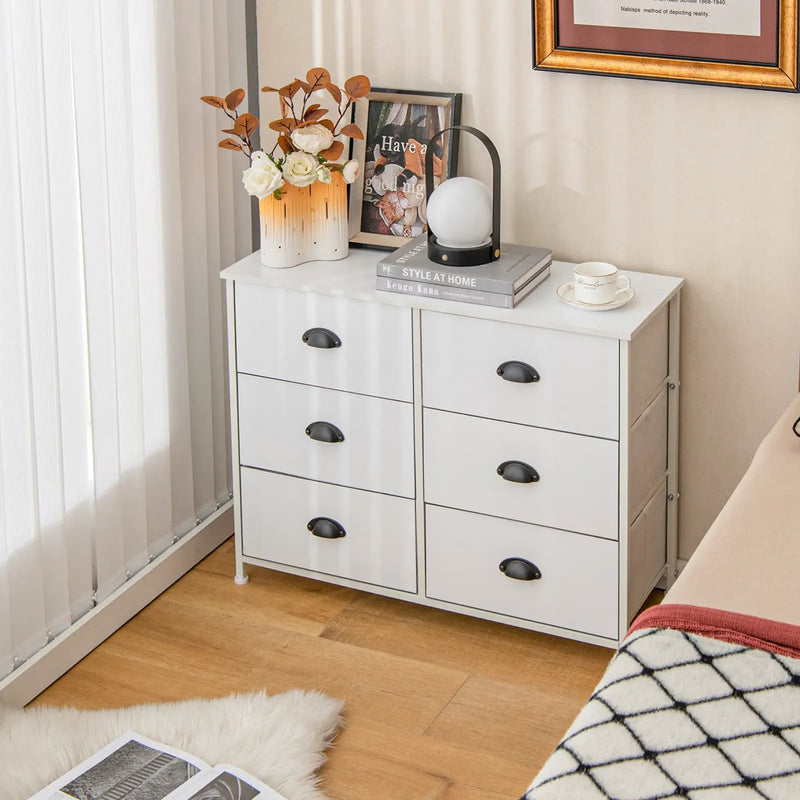 6 Fabric Drawers Storage Chest with Wooden Top by DirectDeals