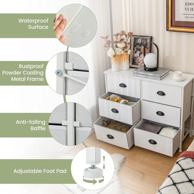 6 Fabric Drawers Storage Chest with Wooden Top by DirectDeals