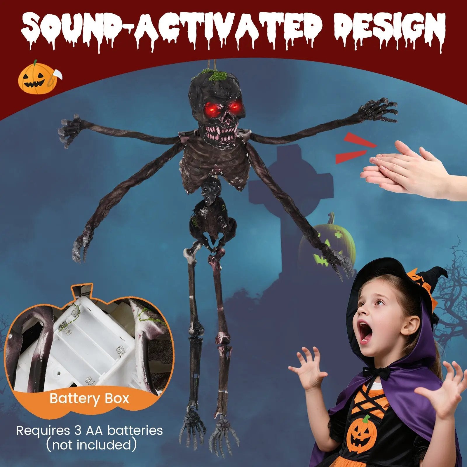 6 Feet Animated Halloween Decoration with 4 Arms Red LED-lit Eyes & Spooky Sounds by DirectDeals
