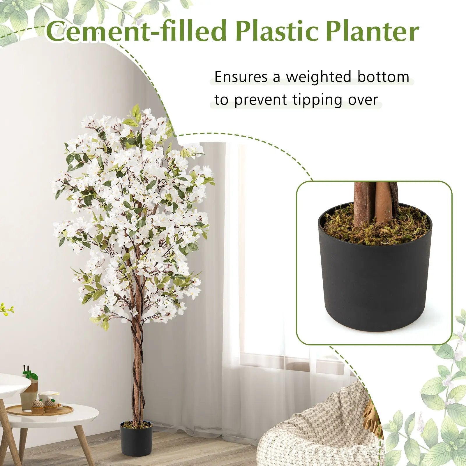 6 Feet Artificial Bougainvillea Tree with 910 White Flowers by DirectDeals
