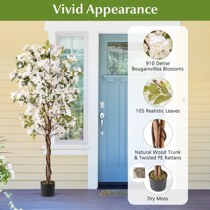 6 Feet Artificial Bougainvillea Tree with 910 White Flowers by DirectDeals