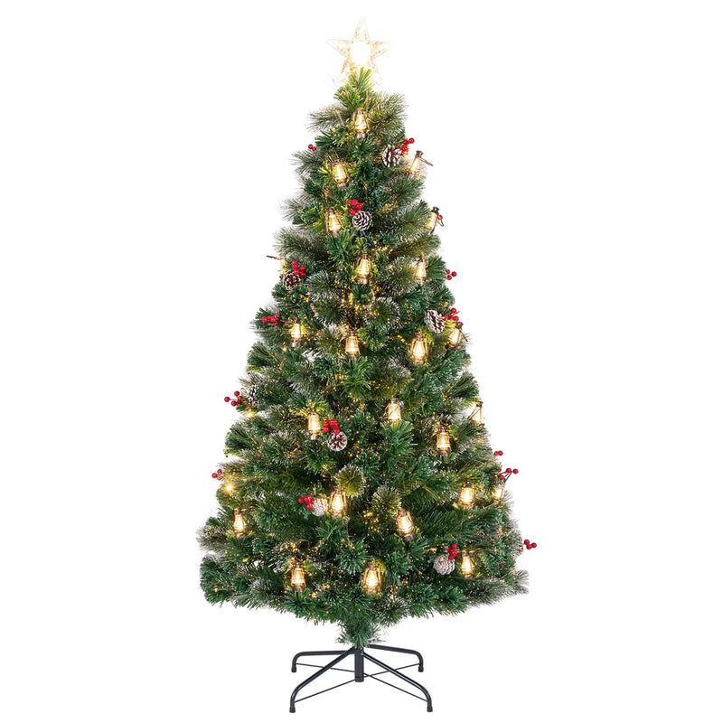 5/6/7 Feet Artificial Christmas Tree with Red Berries and Kerosene Lamps by DirectDeals
