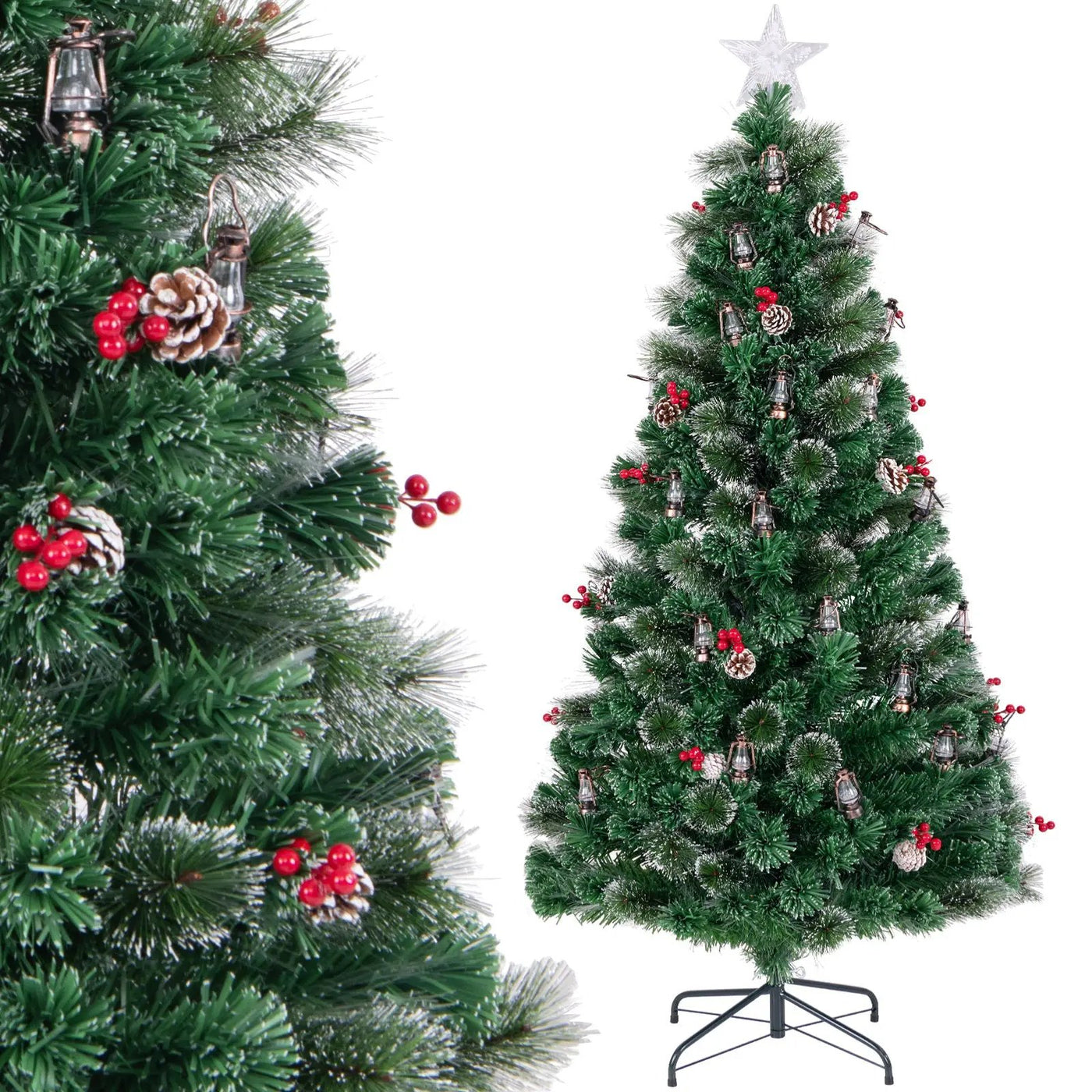 5/6/7 Feet Artificial Christmas Tree with Red Berries and Kerosene Lamps by DirectDeals