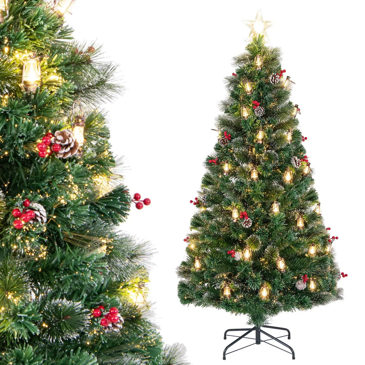 5/6/7 Feet Artificial Christmas Tree with Red Berries and Kerosene Lamps by DirectDeals